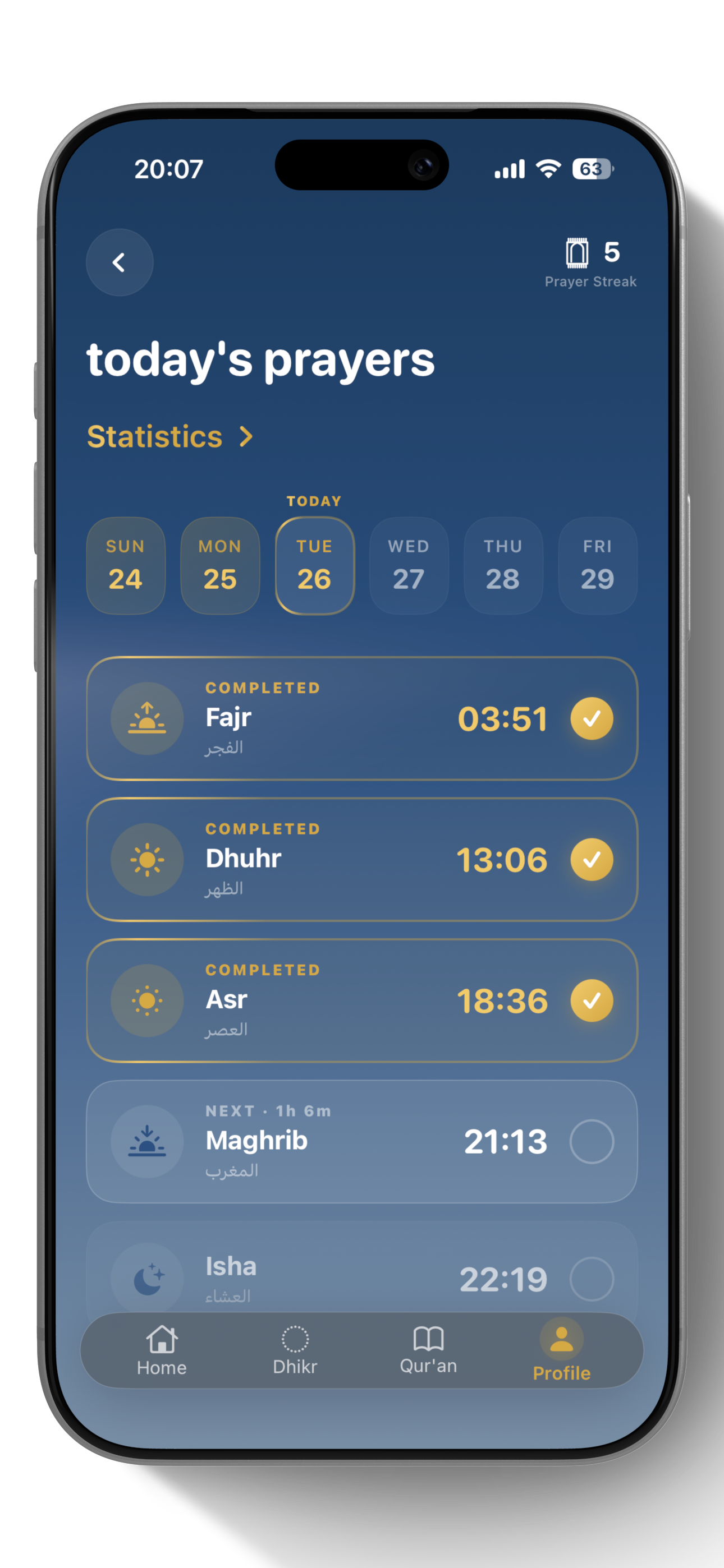 Heed prayer tracker showing today's prayers